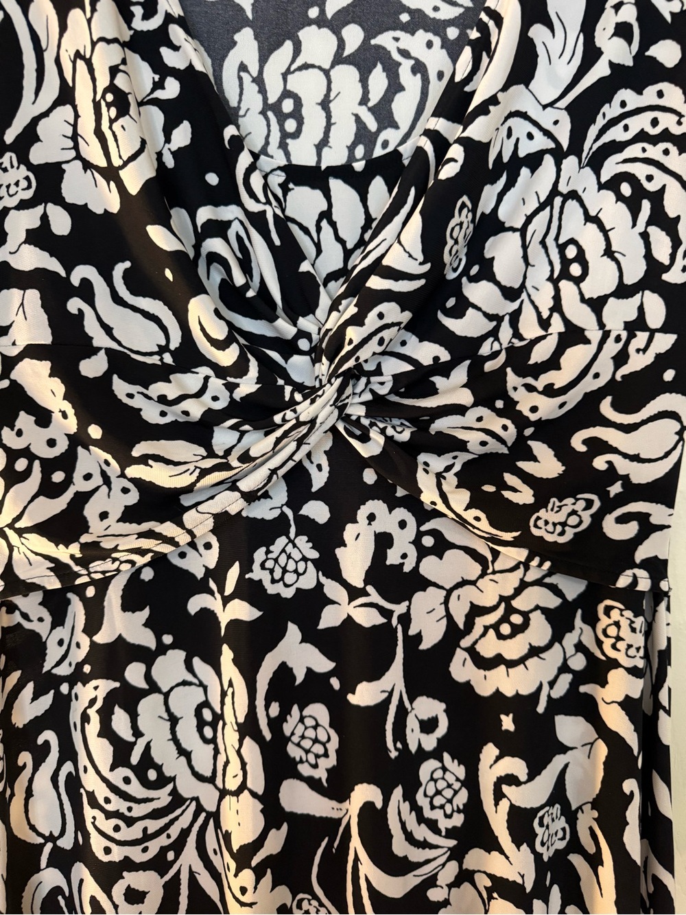 Chaps Black & White Floral Twist-Front Midi Dress - Picture 3 of 5